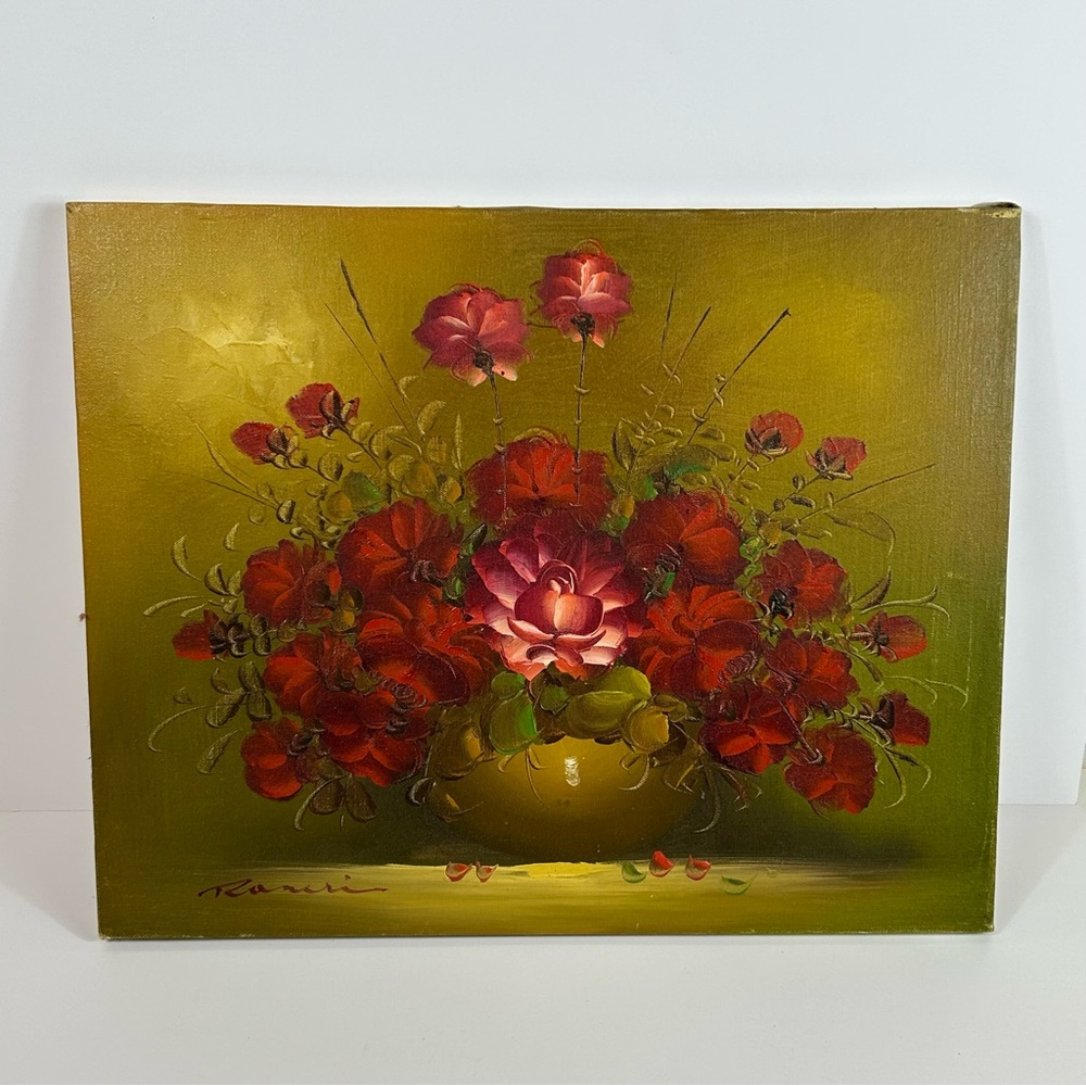 Red Roses Art Painting with Red and Green Tones